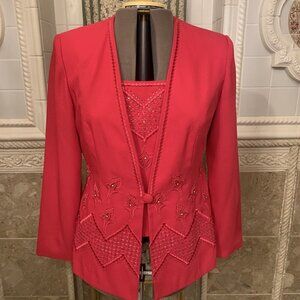 Justin Taylor. Size 14. Fuchsia Lined Jacket Embellished Long Sleeve. WTC.